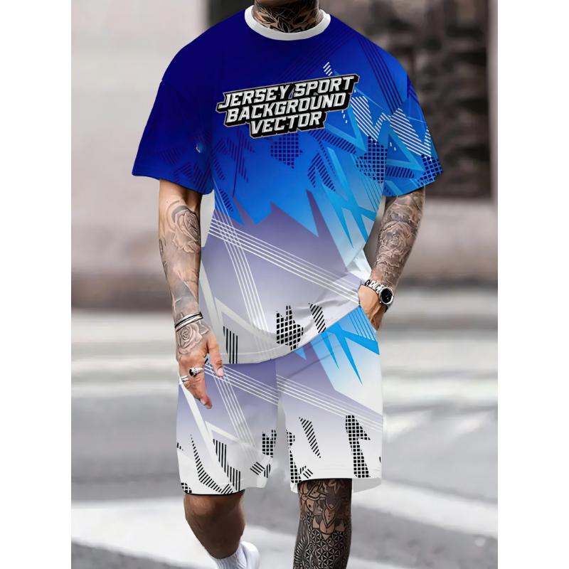 

2025 новый летний мужской спортивный костюм из двух частей с 3D принтом, удобная футболка с круглым вырезом, повседневные шорты с короткими рукавами 6XL