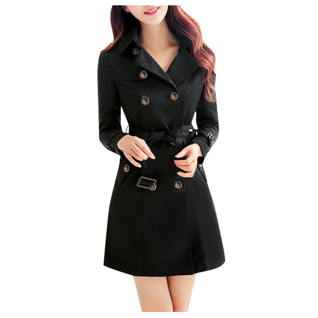 Women Slim Windbreaker Double Breasted Long Trench Coat Jacket Overcoat Outwear
