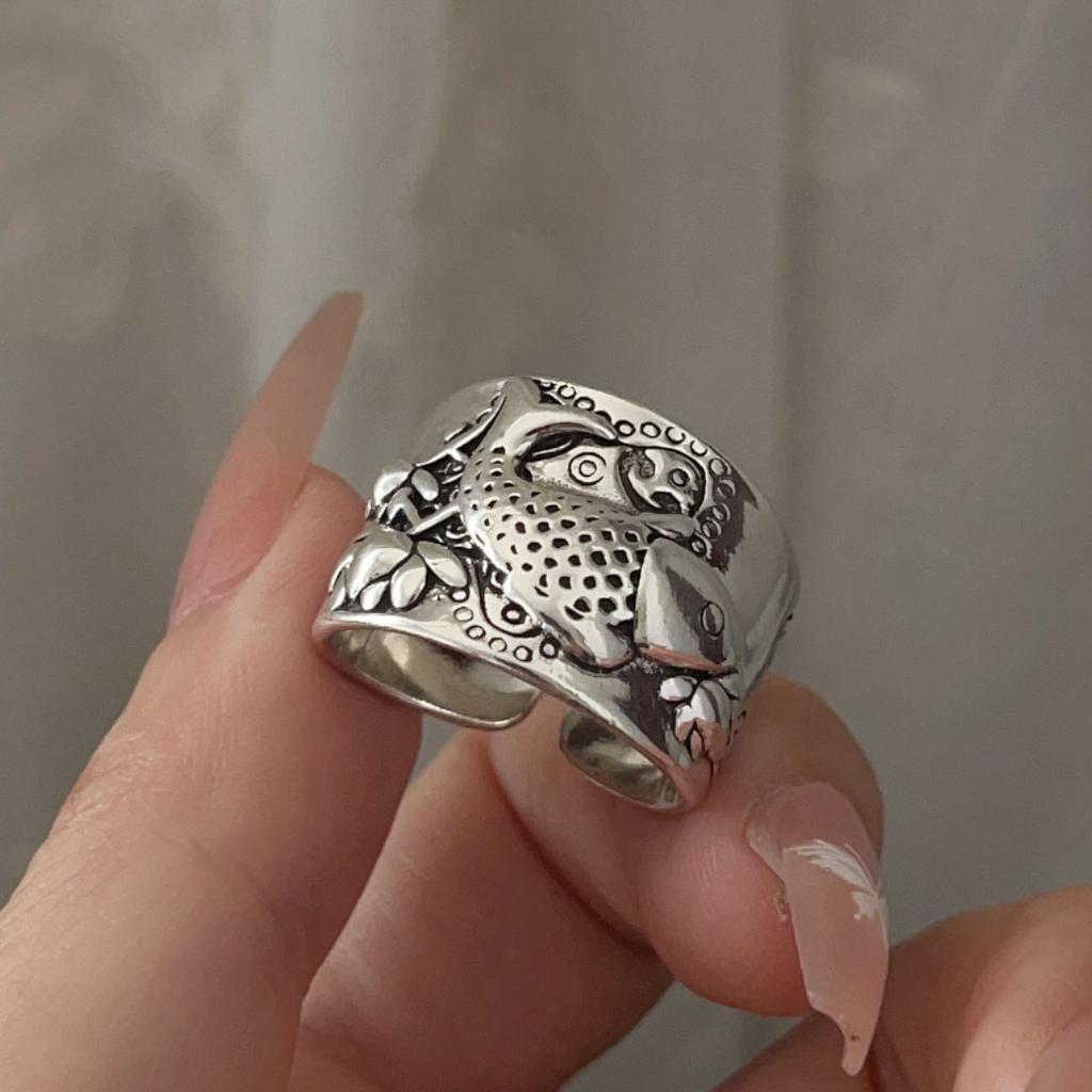 925 Sterling Silber Ringe für Damen Geometrischer Feinschmuck Fingerverstellbar Einfacher Retro Blumenring für Party Geburtstagsgeschenk