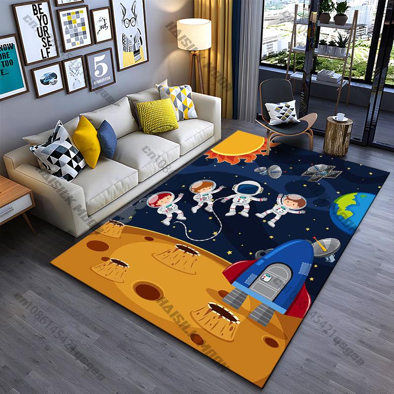 Children Exploring Space and Planets Carpet Yoga Living Room Room Decor Children's Crawling Mat Doormat Area Rug Games Mat