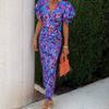 2026 Womens Loose Floral Print A-Line Maxi Dress With V-Neck High Waist Short Sleeve