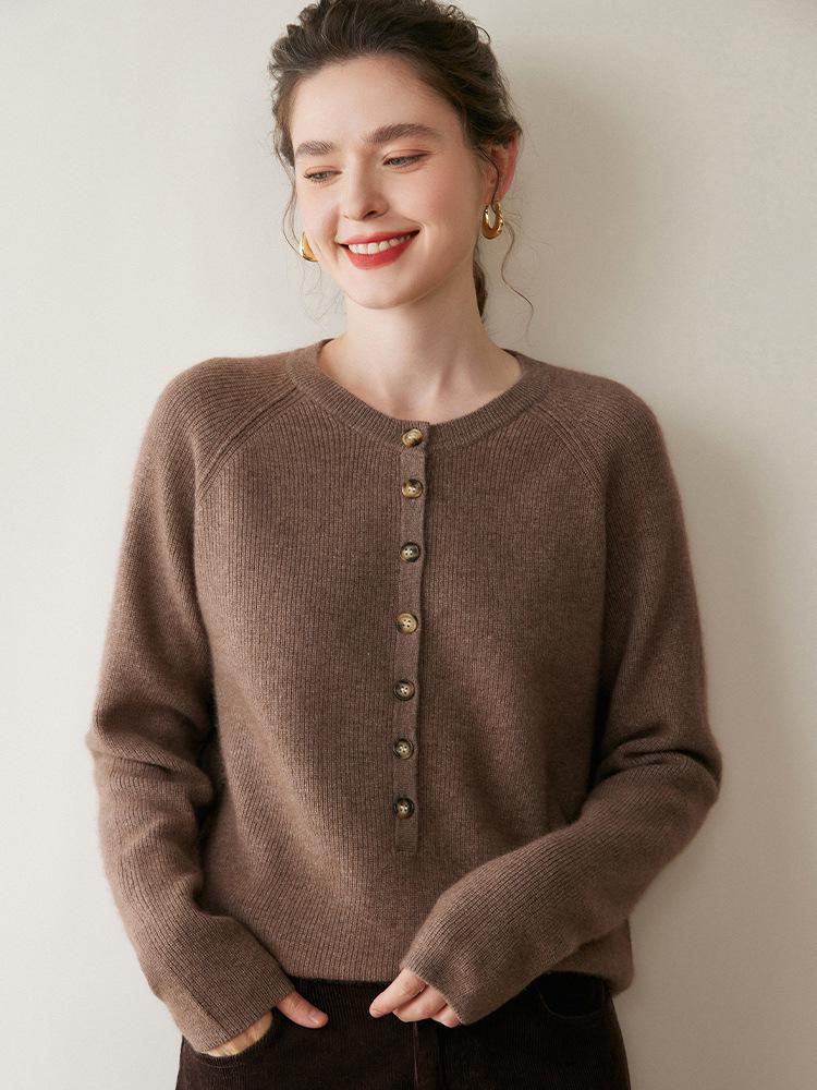 Women's Autumn Winter Round Neck Solid Cashmere Sweater - Soft, Thickened, and Cozy Single-Breasted Pullover