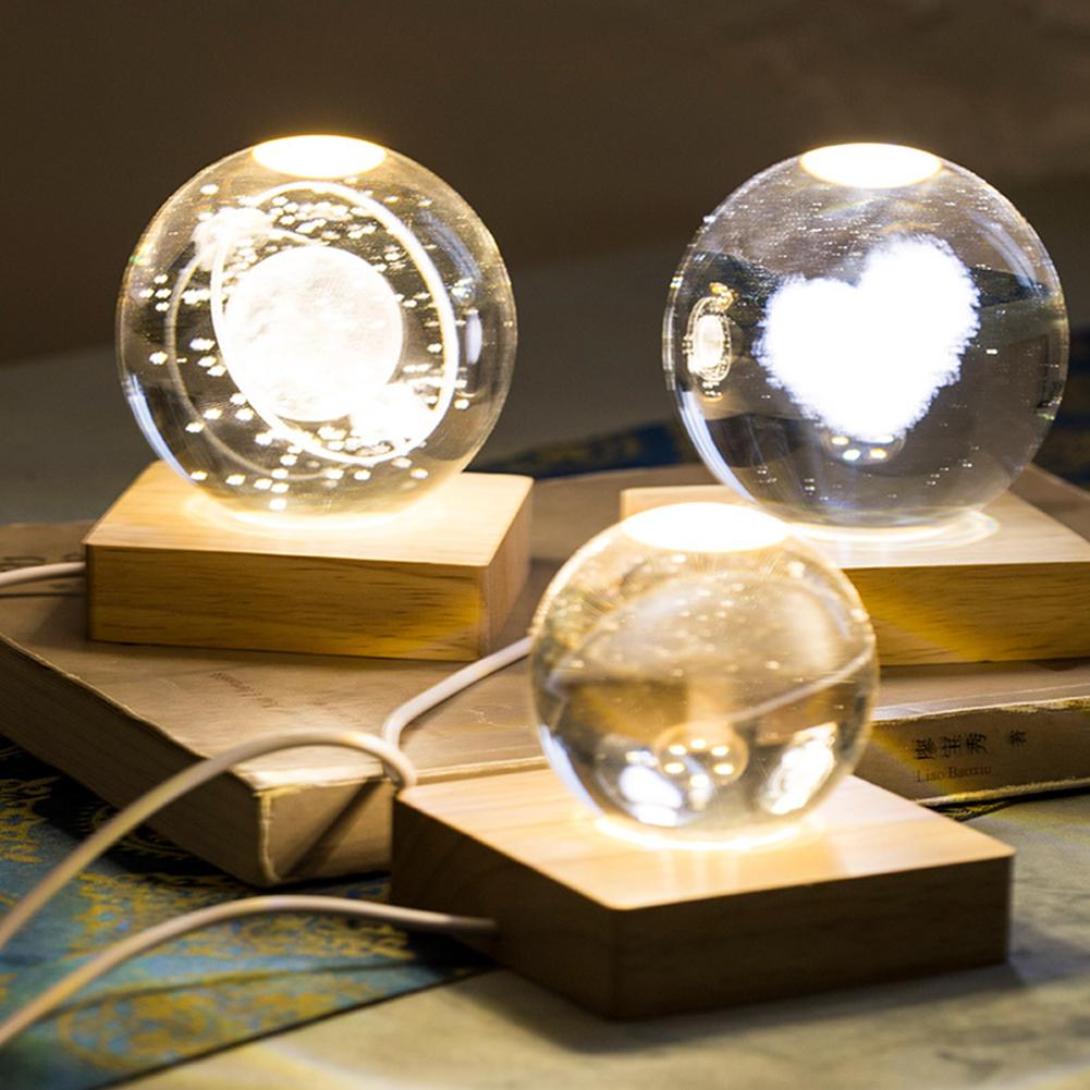 8cm Illuminated Display Base Wooden Glass Lighted Base with 6 LEDs Warm Light for Bedroom Office Desktop