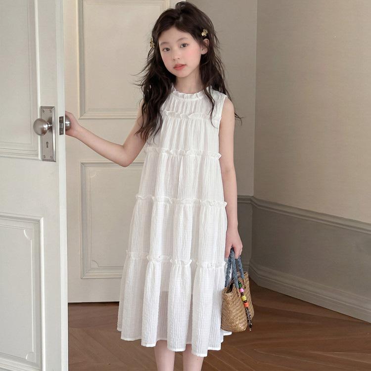 Girls Sleeveless Korean-Style Layered Cake Skirt - Summer Lace Princess Dress 130cm