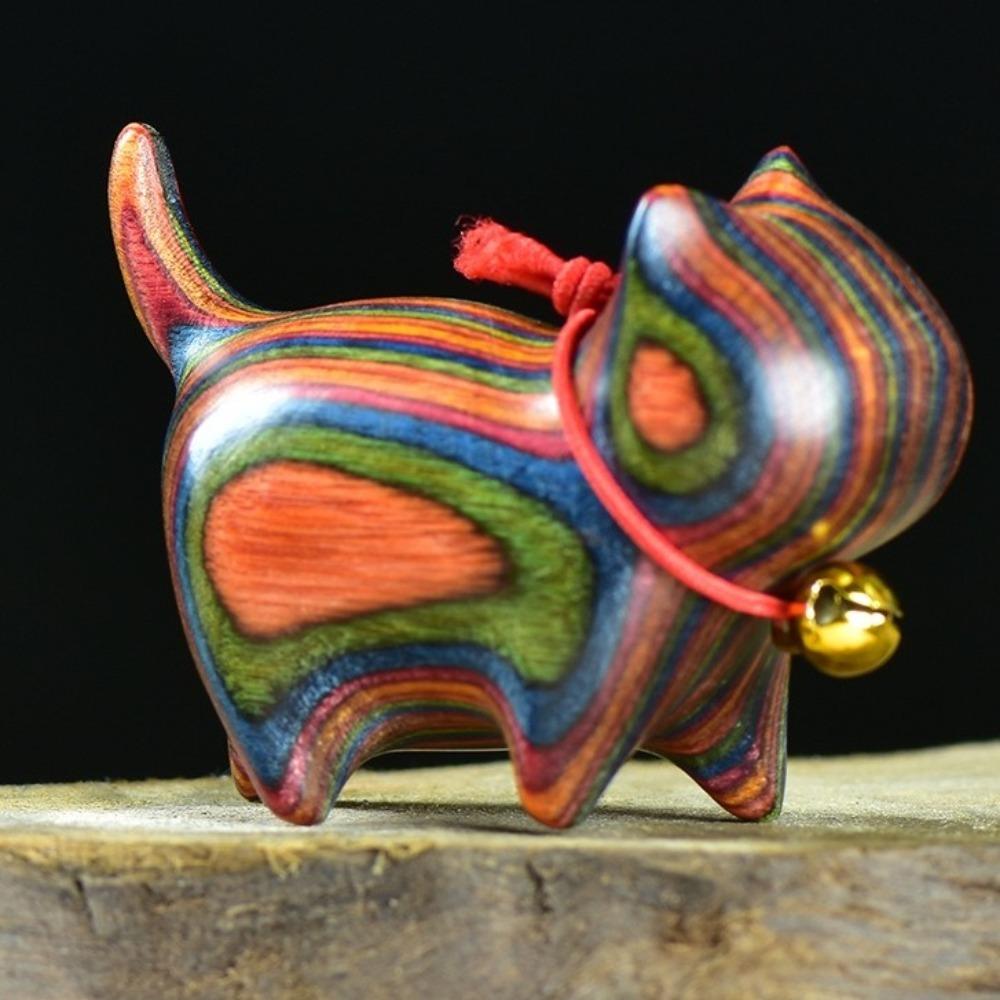 Wood Carving Cat Ornament Natural Texture Lucky Cat Ornament Wooden Cat Figurine  Bookshelf Display