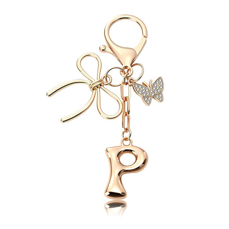 Chaveiro Fashion Borboleta Letra A-Z Feminino Menina Brilhante Fofo Mochila Chave de Carro Acessórios Cordão Pingente de Metal com Letra Presente