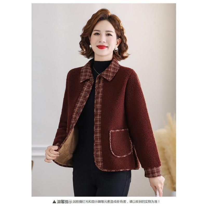Plaid Contrast Color Women's Autumn and Winter Lapel Button Cardigan Long Sleeve Fashionable Elegant Jacket Top