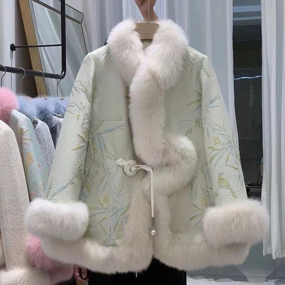 Satin National Style Buckle Imitation Fox Fur Coat Women's Young Fur Coat Winter New