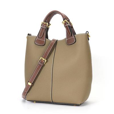 Zency Women's Genuine Leather Bucket Bag Retro Tote Handbag