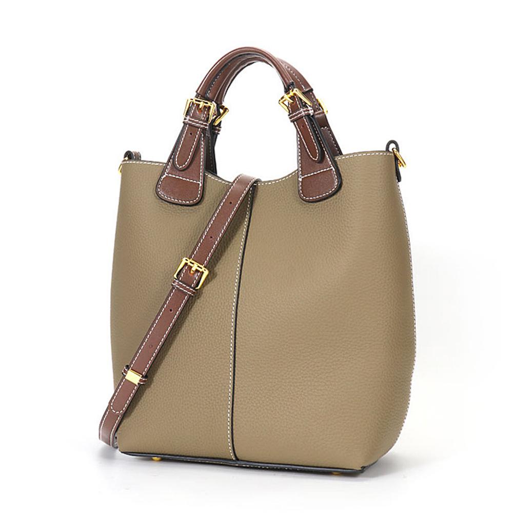 Zency Women's Genuine Leather Bucket Bag Retro Tote Handbag