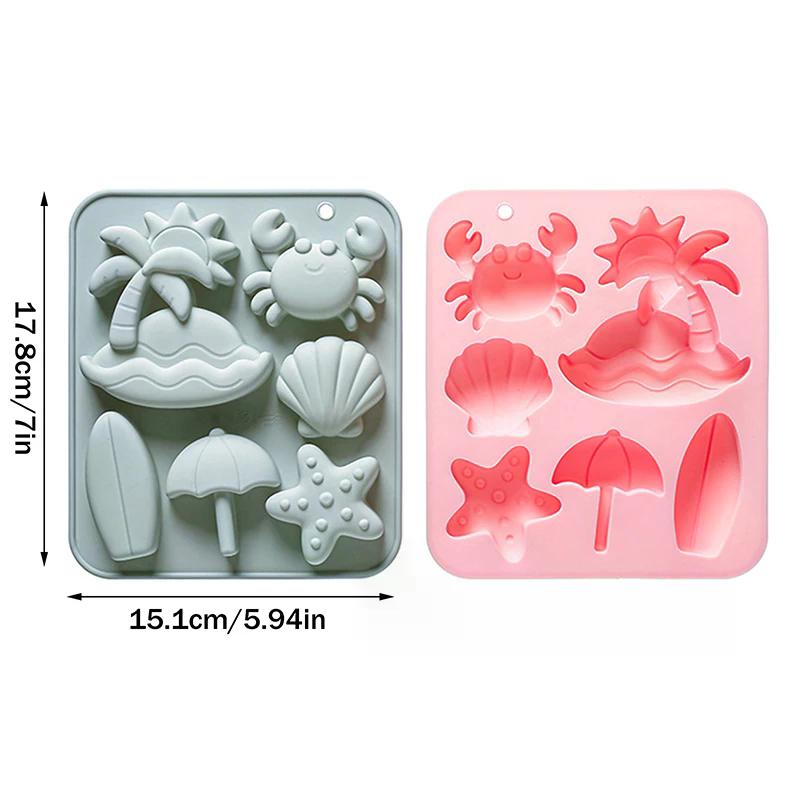 6-fach Silikonform Tropischer Strand Thema Sommer Tier Krabbe Muschel Fondant Süßigkeiten Schokolade Form DIY Backzubehör