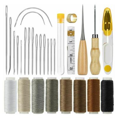 Leather Sewing Repair Kit With Sewing Awl 29PC Leather Tools Seam Ripper Leather Hand Sewing Stitching Needles Sewing Thread