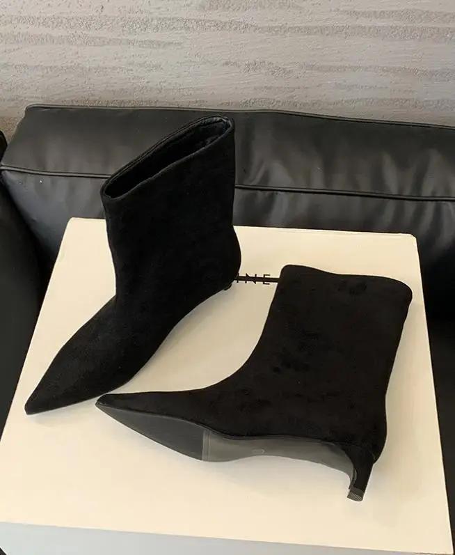 Fashion Fashion High Quality Pointed Toe Vintage Ankle Boots Sexy Thin Low Heel Women Warm Knight Slip On Party Shoes