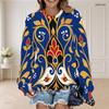 Women Plus Size Round Neck Long Sleeve Floral Printed Teal Green Ribbed Cuffs Sweatshirt