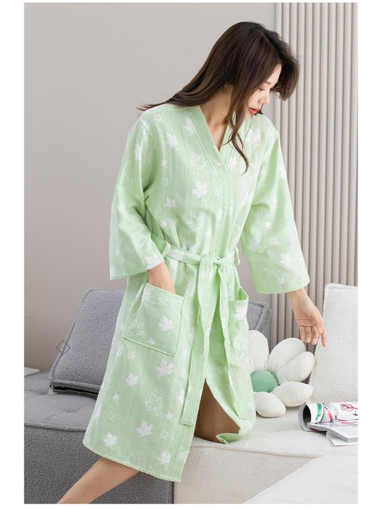 Pure Cotton Double-Layer Bathrobe - Breathable, Absorbent Unisex Sleepwear for All Seasons