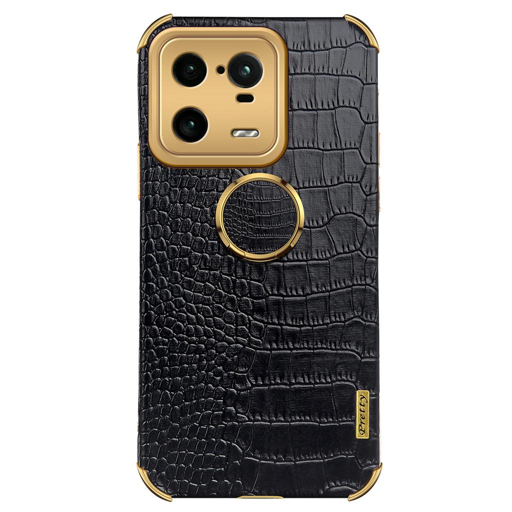 Pro Xiaomi 13 Pro 5G Prstenový stojánek Elektroplating Pouzdro na telefon Dobře chráněný Krokodýlí textura PU kůže Potažený TPU kryt
