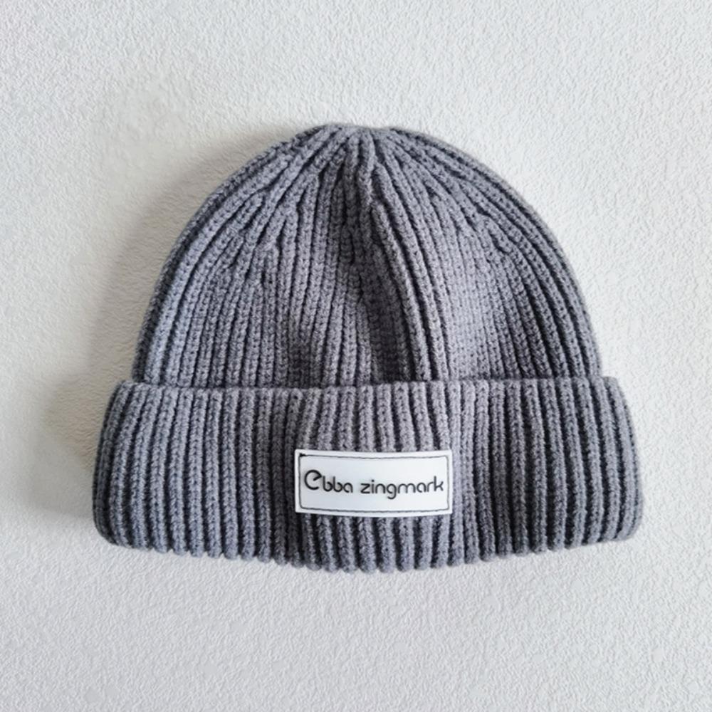 New Letter Label Baby Beanie Cap Warm Solid Color Toddler Knitted Hat Windproof Winter Cap Autumn Winter