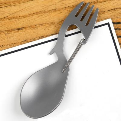 Titanium Unibody Construction Spork Multi-Function Spoon Fork Carabiner Bottle Opener