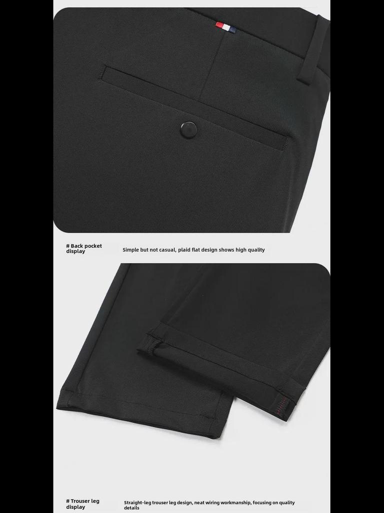 Men's Thickened Nylon Casual Pants - Milk Silk, High Elastic, Straight, Loose Business Trousers with Velvet Inside for Spring and Autumn.