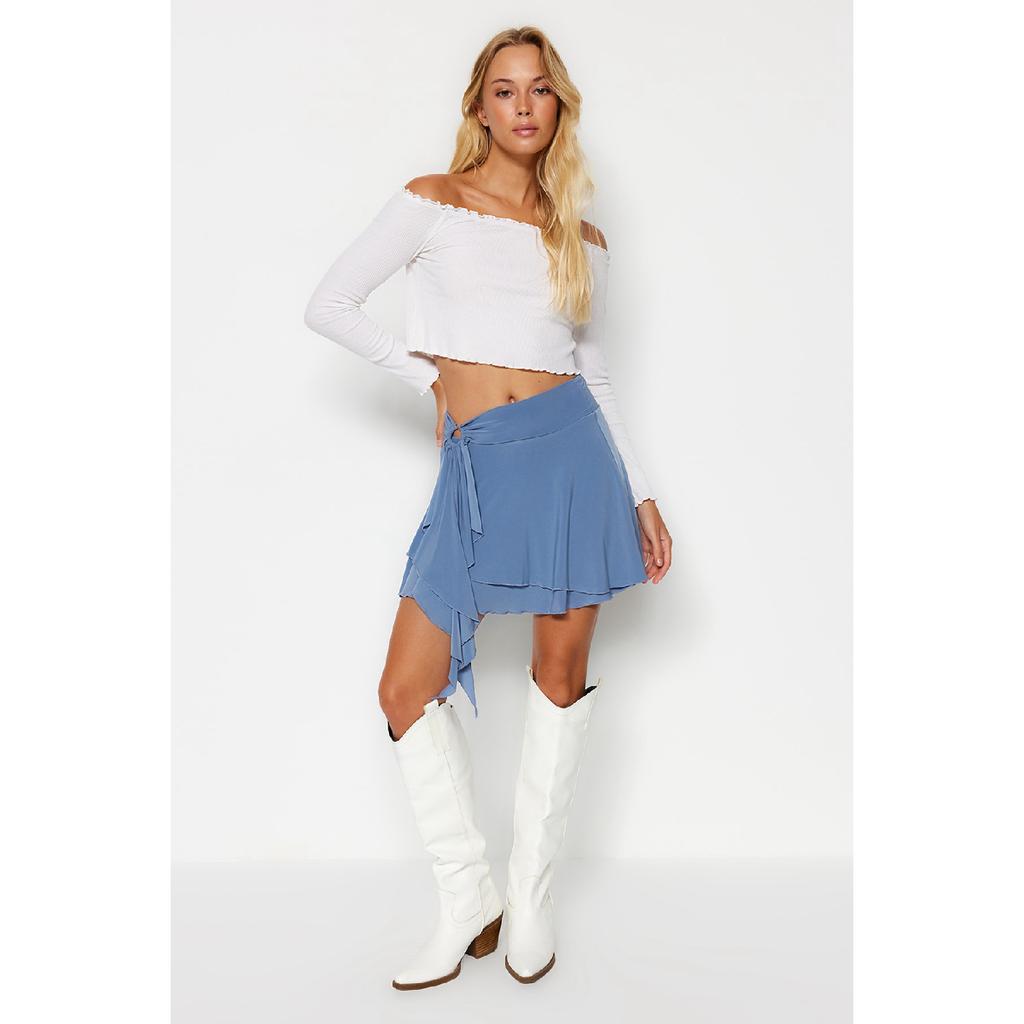 Brown Ruffle Detailed Flounce Mini Knitted Skirt Twoaw24et00214