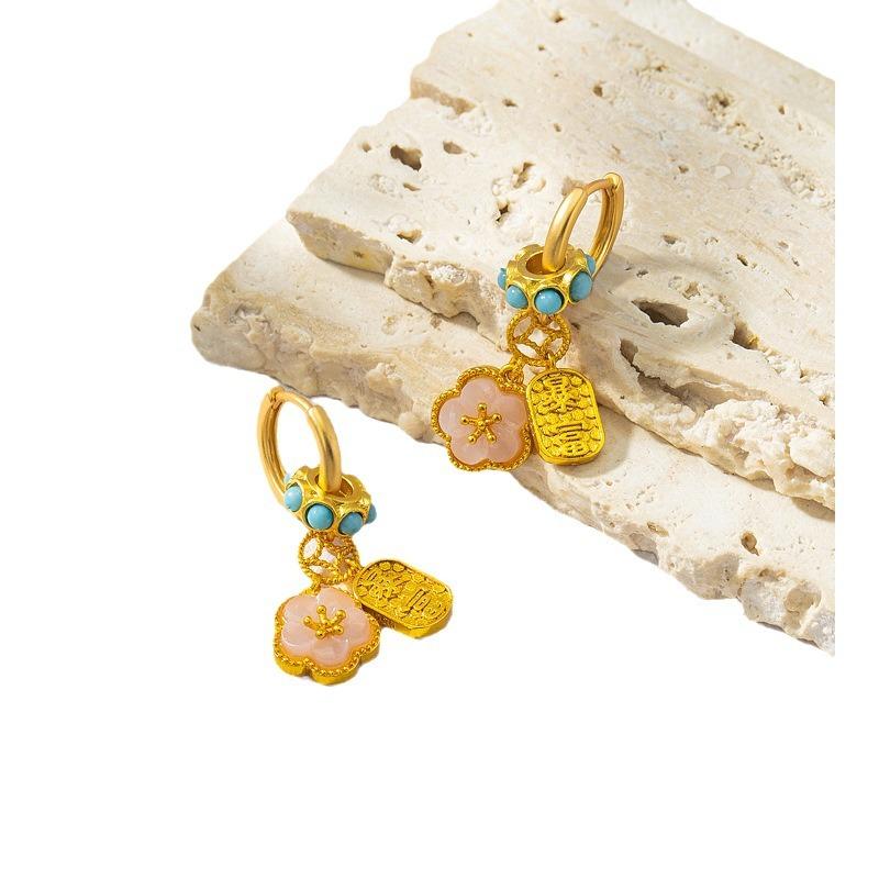 Original new new Chinese earrings enamel drip glaze retro Chinese style one wear more earrings get rich lion stud earrings