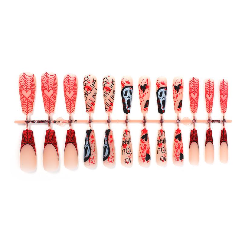 

Halloween Skull & Heart Press-On Nails with Red Accents