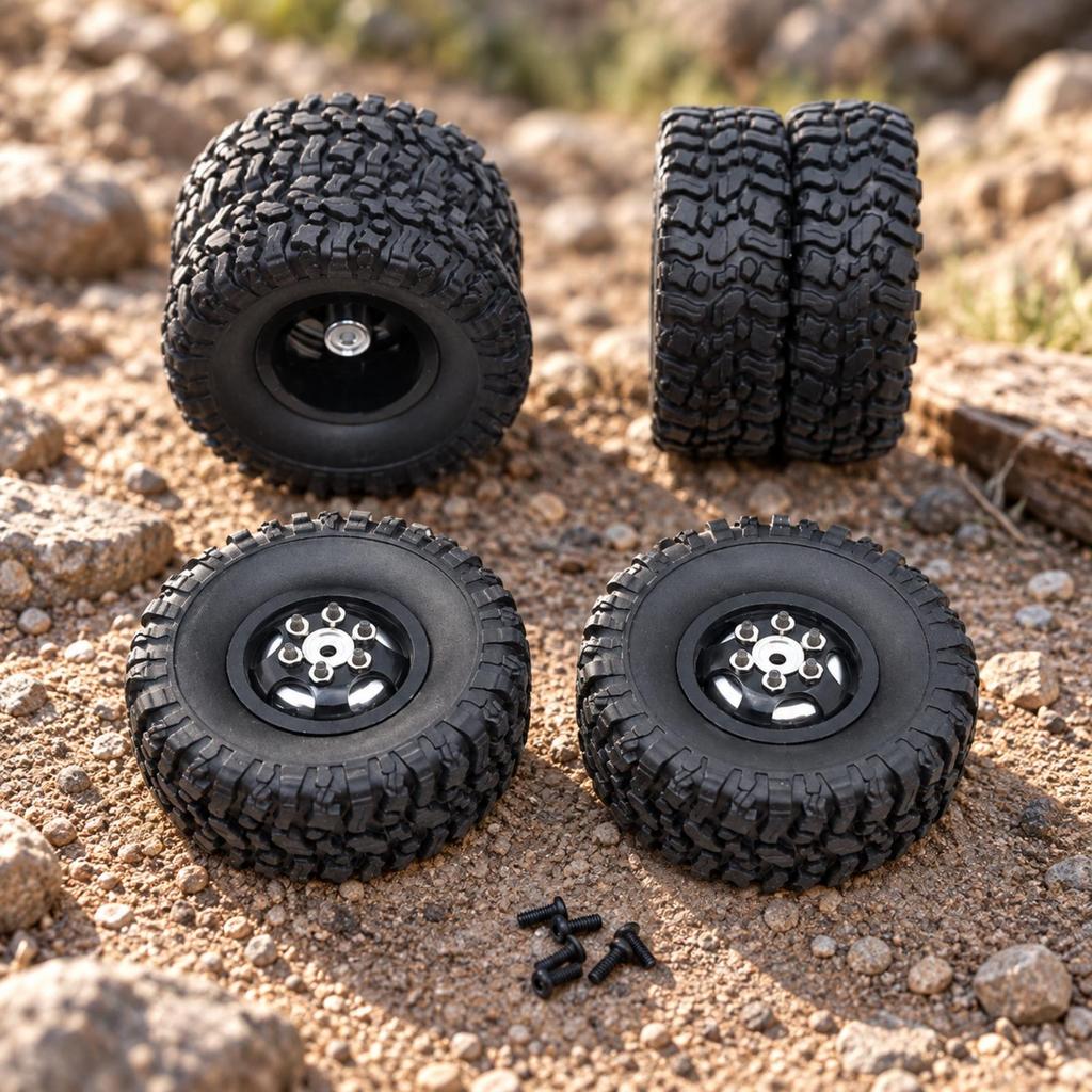4 Pieces 1/16 remotes Control Wheel Assembly MetalUpgrade RC RoughTerrain with Mounting Screws