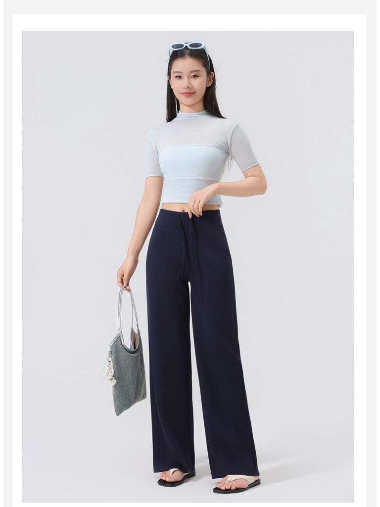 Spring Women's Slimming High Waist Loose Fit Black Straight Leg Pants