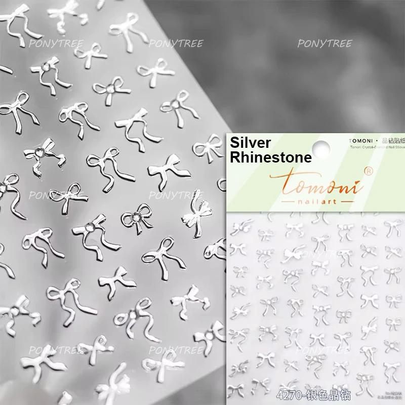 Shiny Polarized White Ribbon Bowknot Stars Tassel 3D Self Adhesive Nail Art Stickers Lovely Bow 5D Embossed Manicure Decals