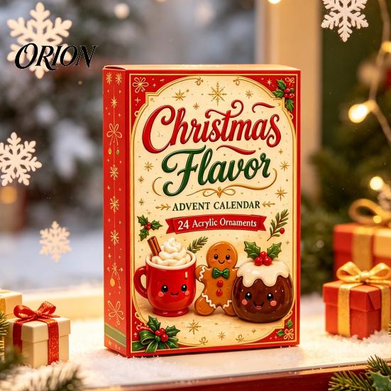 Acrylic Collectible Toys 2026 Christmas Characters Advent Calendar, 24-Day Countdown Food Theme Ornament Set, Party Favors 2D Hanging Decor for Tree,