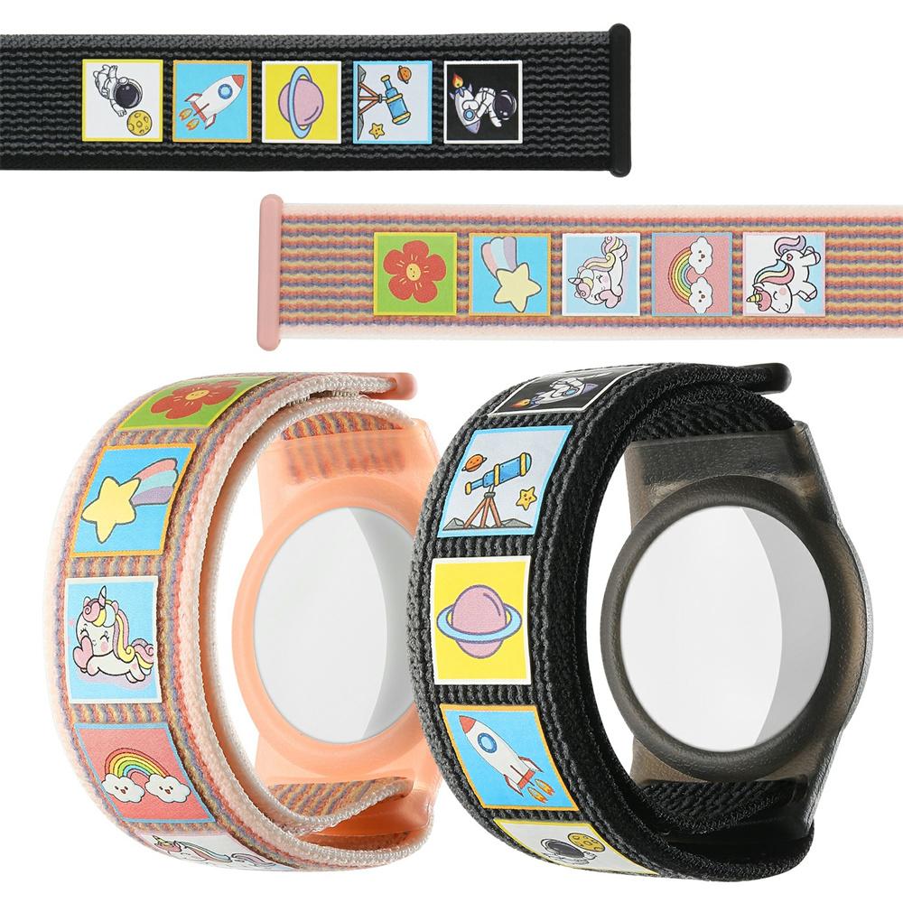 

TPU Case for AirTag Cartoon Magic Tape Nylon Band Loop Wristband,with Front Back Film Set Little Dinosaur
