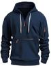 Men's Fleece-Lined Hooded Sweatshirt with Zipper and Multi-Pocket Design for Autumn/Winter Casual Sports Fashion