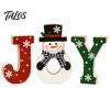 Vintage Style Christmas Signs Wooden Tiered Tray Decor, Santa Reindeer Snowman Figurines Festive Elk for Holiday Tabletop Decorations And Rustic Home