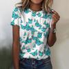 Fashion Women's Printed Basic Shirt Round Neck Short Sleeve High Neck Fashion T-shirt Polyester Fiber Round Neck Short Sleeve