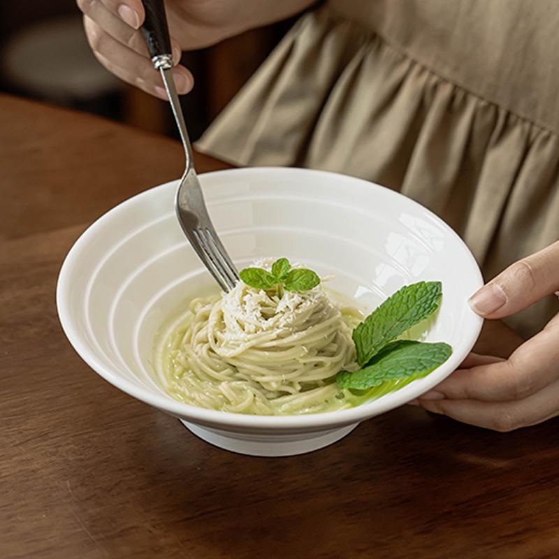 Ceramic Pure White Hat Bowl Ramen Bowl Household Large Vegetable Bowl Soup Bowl Salad Rice Bowl Hotel Tableware Bowl
