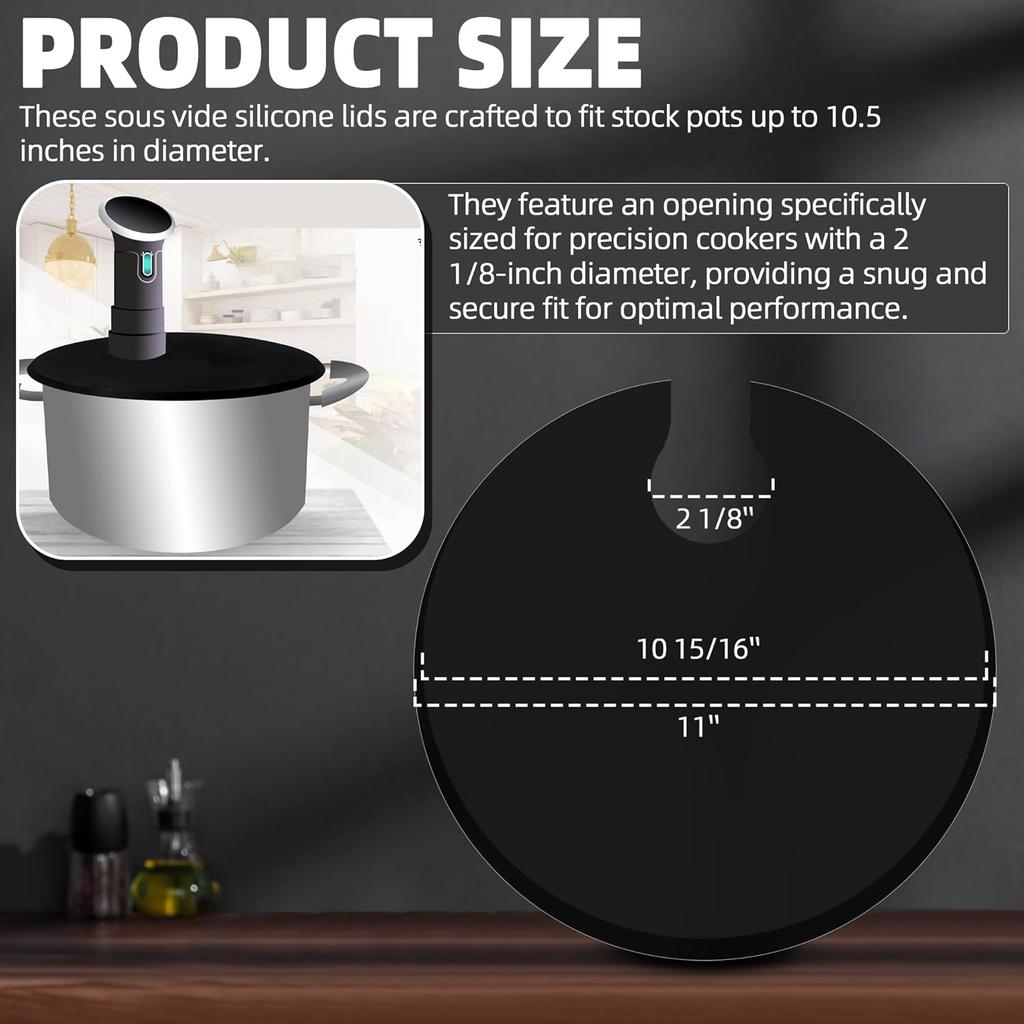Sous Vide Precision Cooker Silicone Lids Compatible with Anova Fits Up To 10.5" Stock Pots, Silicone Sous Vide Lids for Prevent Water Evaporation and