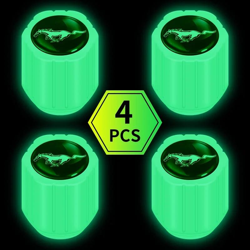 

New 2026 Car Sticker 4Pcs Car Logo Luminous Valve Cap For Ford Mustang 2015 2016 2017 2018 2019 Car Accessories Interior Decorat флуоресцентный зеленый
