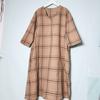 Export Daily Order Tail Goods V Neck Half Sleeve Half Open Gingham Mid Length Long Length Dress Plus Size Loose Casual Summer