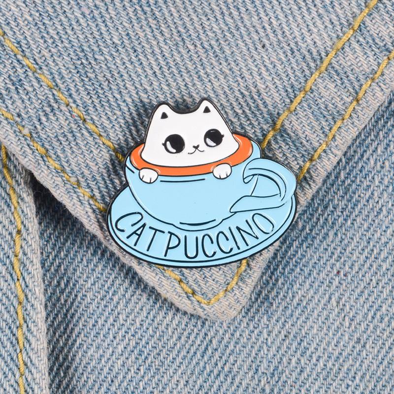 And Cat Charming Coffee Cup Alloy Brooch Enamel Pin Stylish Gift For Cat Lovers