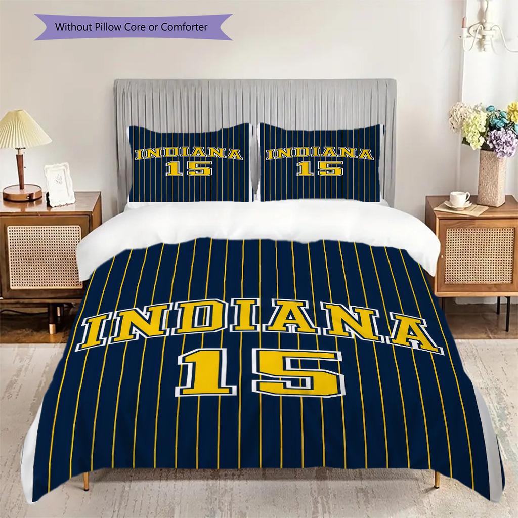 Indiana Pacers Basketball Spirit Bettwäsche(1 Bettbezug + 2 Kissenbezüge, ohne Füllung) Bettbezug und Kissenbezug Weich und bequem Bettwäsche-Set