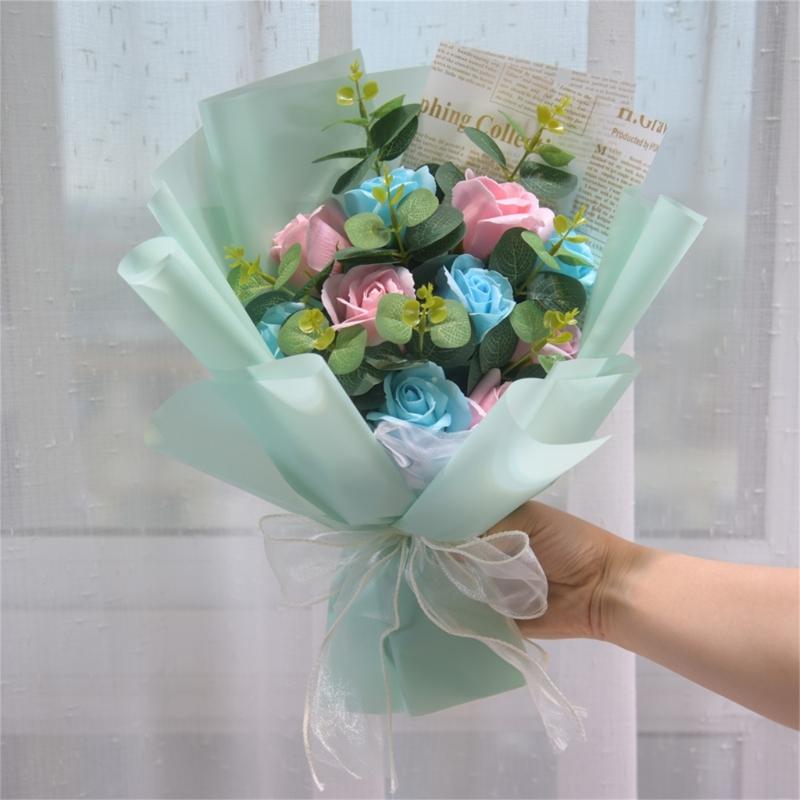 Artificial Flower Bouquets with Ribbon Soap Flower Petals Bouquets Gift for Valentines Mother Day Thanskgiving Christmas