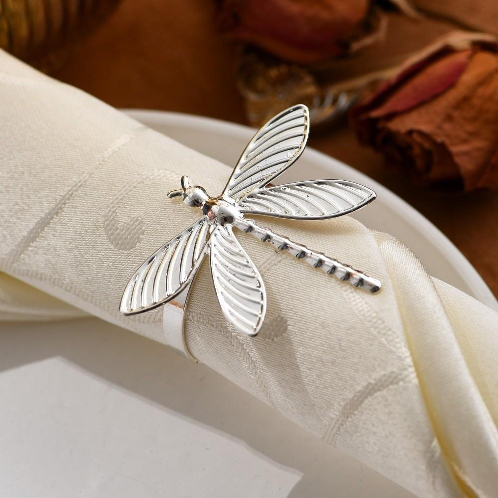 6 Stück/Set Minimalistische Libellen-Serviettenringe Moderner Stil Eleganter Serviettenhalter Goldfarbenes Metall Tischdekorationen Partydekoration