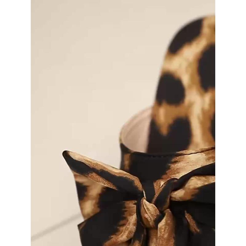 Women's Leopard Print Open Toe Wedges: cone heel, slip-on, fabric upper, rubber sole, hand-washable, comfy, sexy, for vacations.