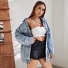 S115 Women's Plus Size Mid-Length Ripped Denim Jacket - European & American Style
