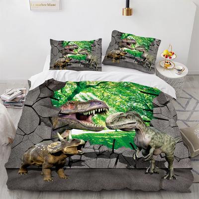 Dinosauří povlečení Set King Queen Size Pro Děti Chlapce Dívky Polyesterová Ložní Souprava Kreslený Vzor Divokých Zvířat Povlak na Přikrývku