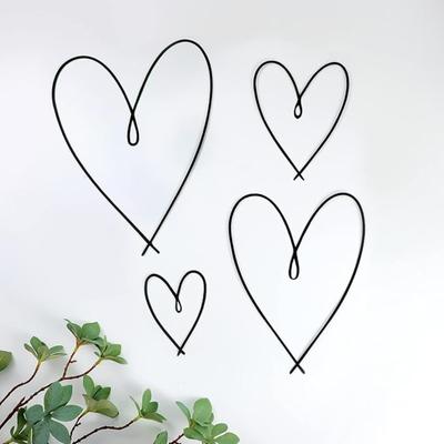 4 Pieces Metal Heart Wall Art Decor Love Heart Wall Sign Ornaments for Bedroom Living Room Decoration(Black)