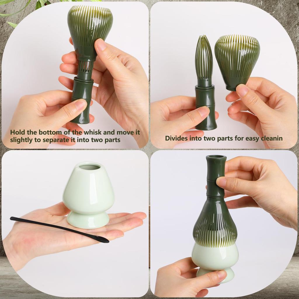 Bigqin Tea Ceremony Matcha Reusable Tea Ceremony Resin Tea Ceramic Stirring and Matcha Brush 3-Piece Set 100-Stand Whisk, Tools, Blender, Spoon,