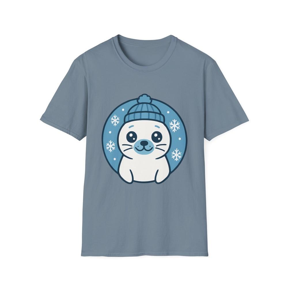 

Unisex Softstyle Cute Winter Seal T-Shirt | Whimsical, Snowy Christmas S