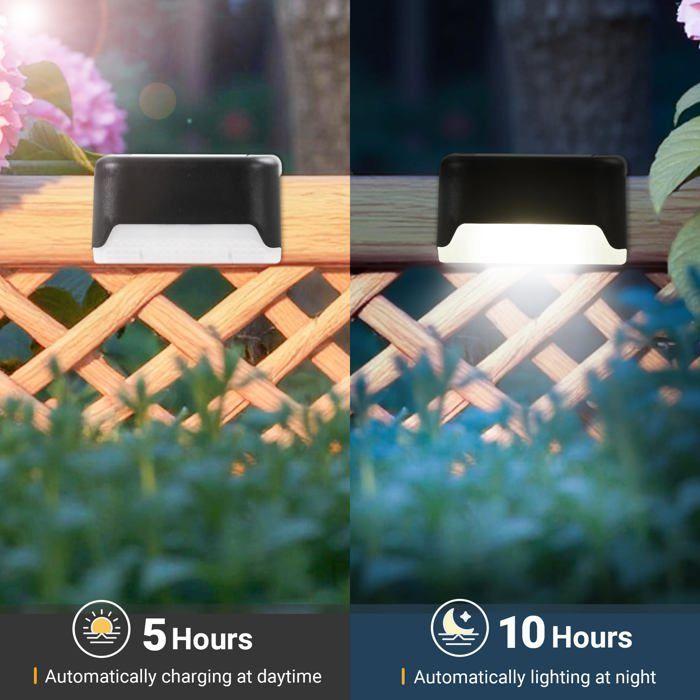 Lot de 8 lampes solaires étanches pour clôture, escaliers, clôture, cour, terrasse et chemin (noir, blanc)
