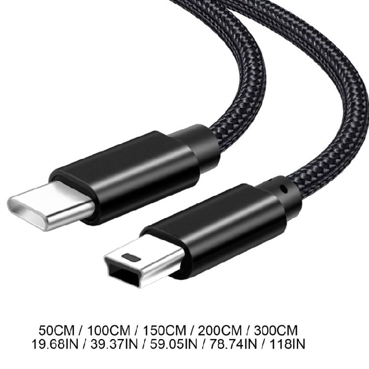 Multiple Length Type-C to Mini USB Charging Cable Cord Support Data Transmission